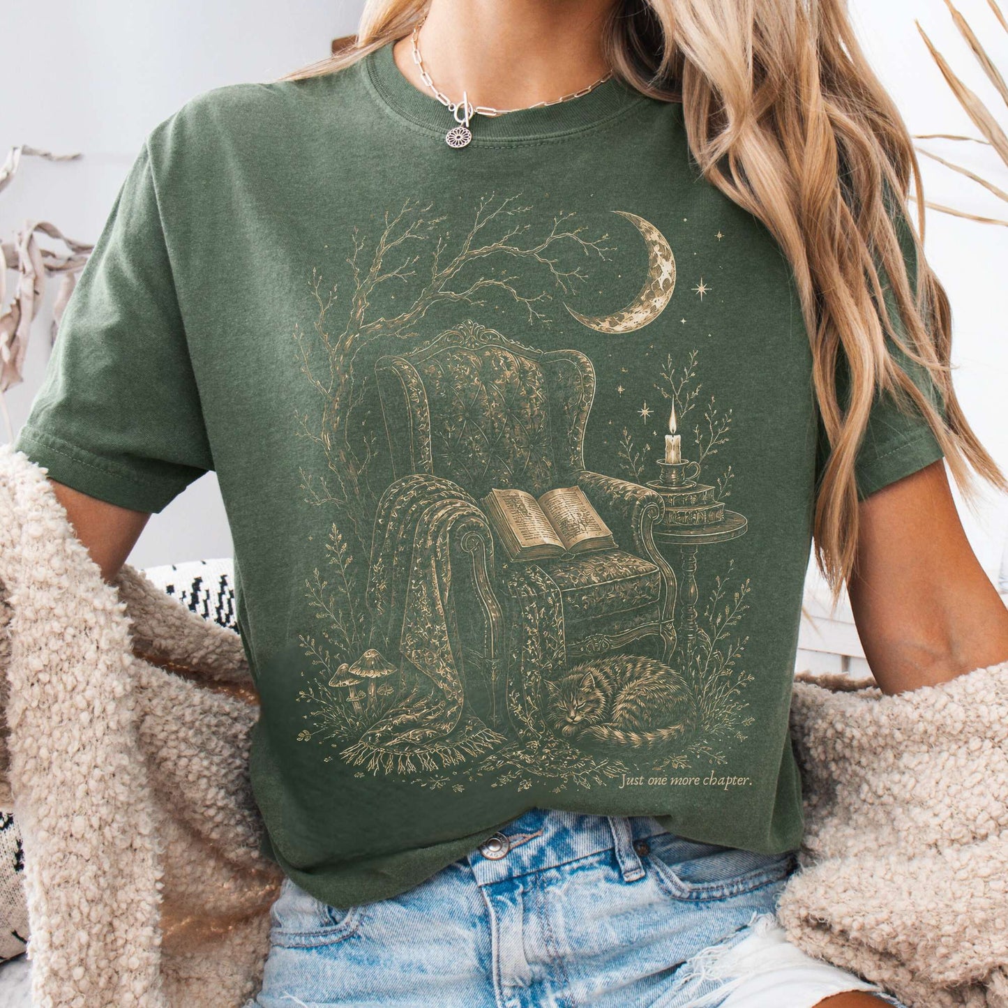 Just One More Chapter Cozy Cat Literary T-Shirt