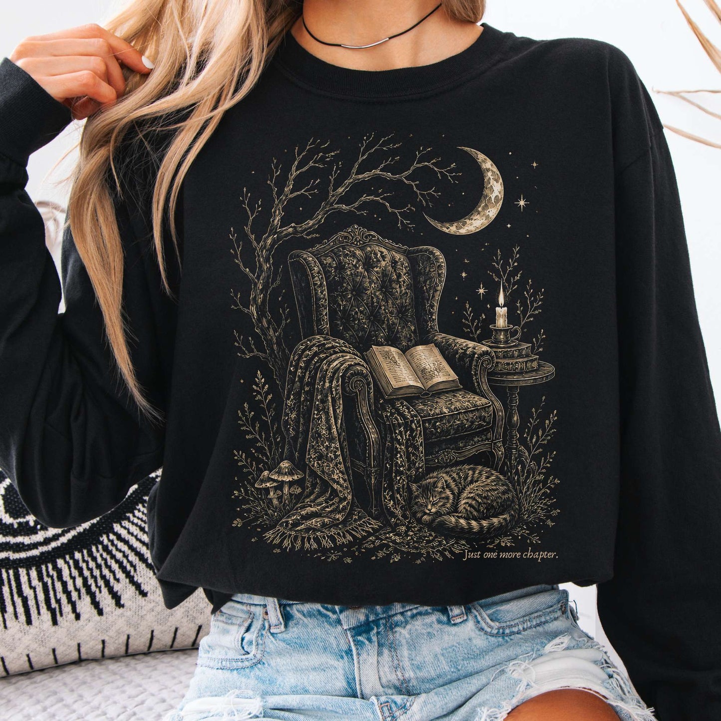 Just One More Chapter Cozy Cat Literary Long Sleeve