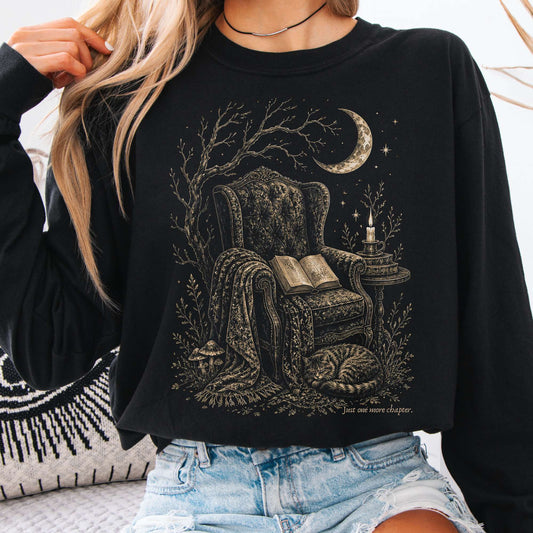 Just One More Chapter Cozy Cat Literary Long Sleeve