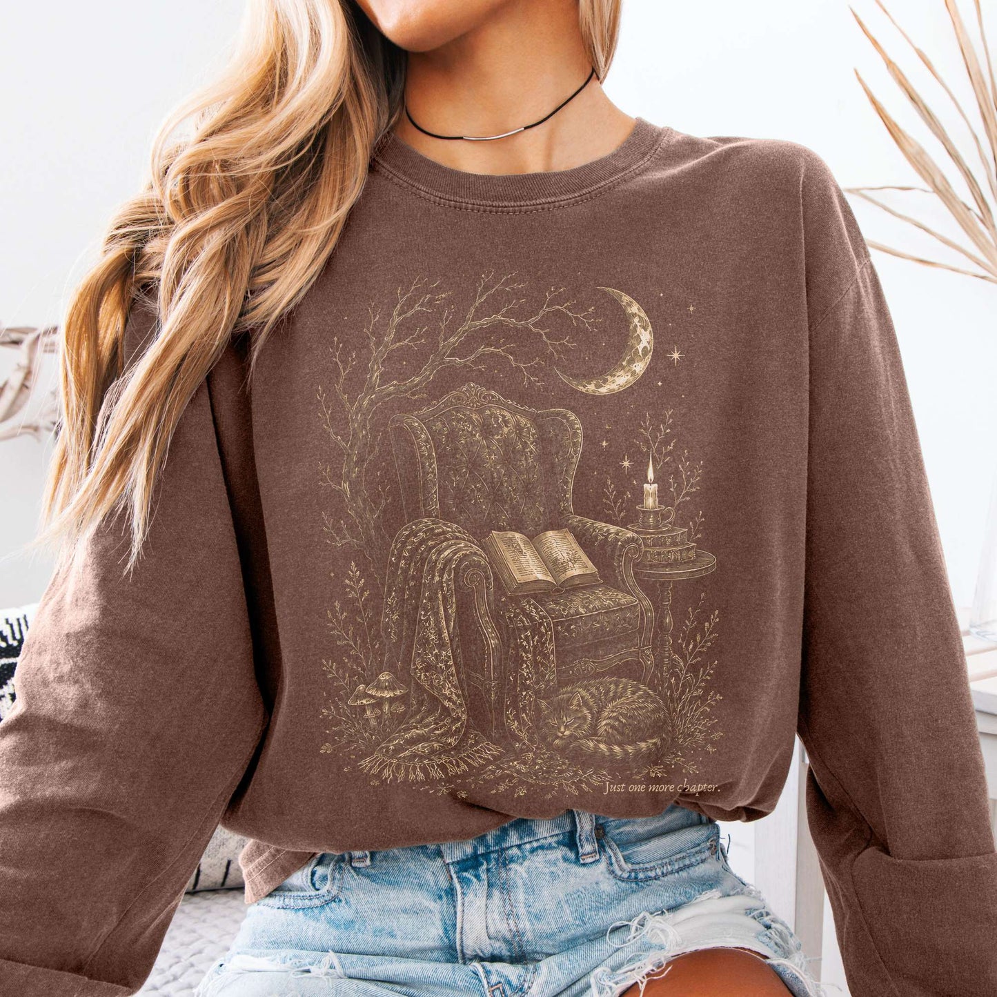 Just One More Chapter Cozy Cat Literary Long Sleeve