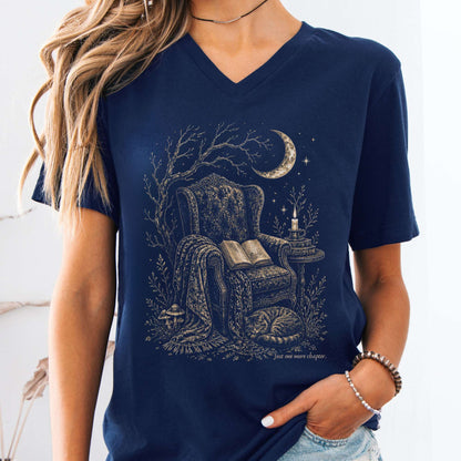 Just One More Chapter Cozy Cat Literary V-Neck
