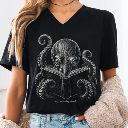 Sir, I Am Reading. Shoosh. Octopus V-Neck