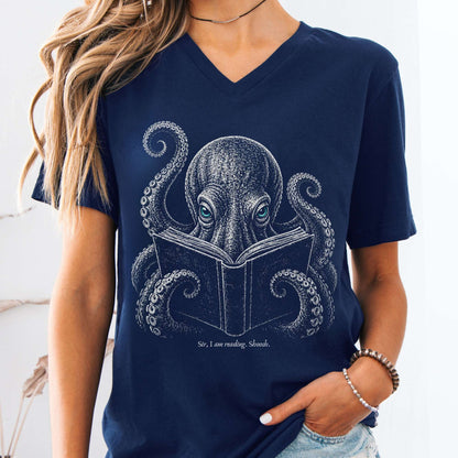 Sir, I Am Reading. Shoosh. Octopus V-Neck