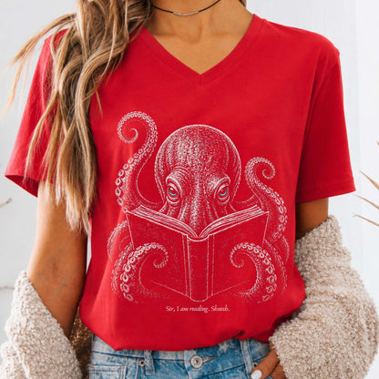 Sir, I Am Reading. Shoosh. Octopus V-Neck