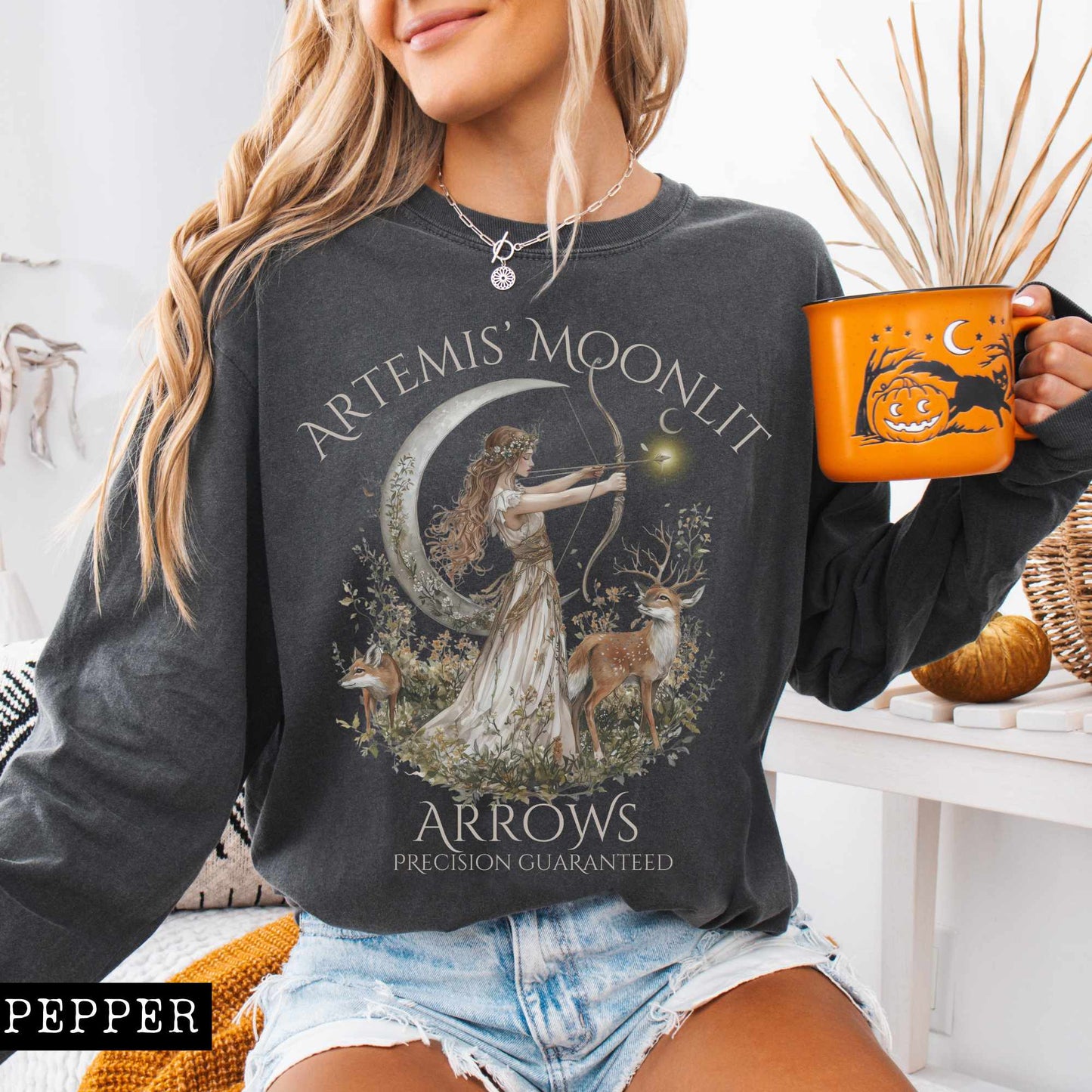 Artemis' Moonlit Arrows Long Sleeved Shirt