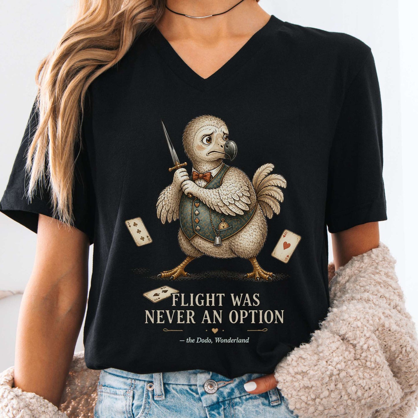 Flight Was Never an Option Wonderland Literary V-Neck