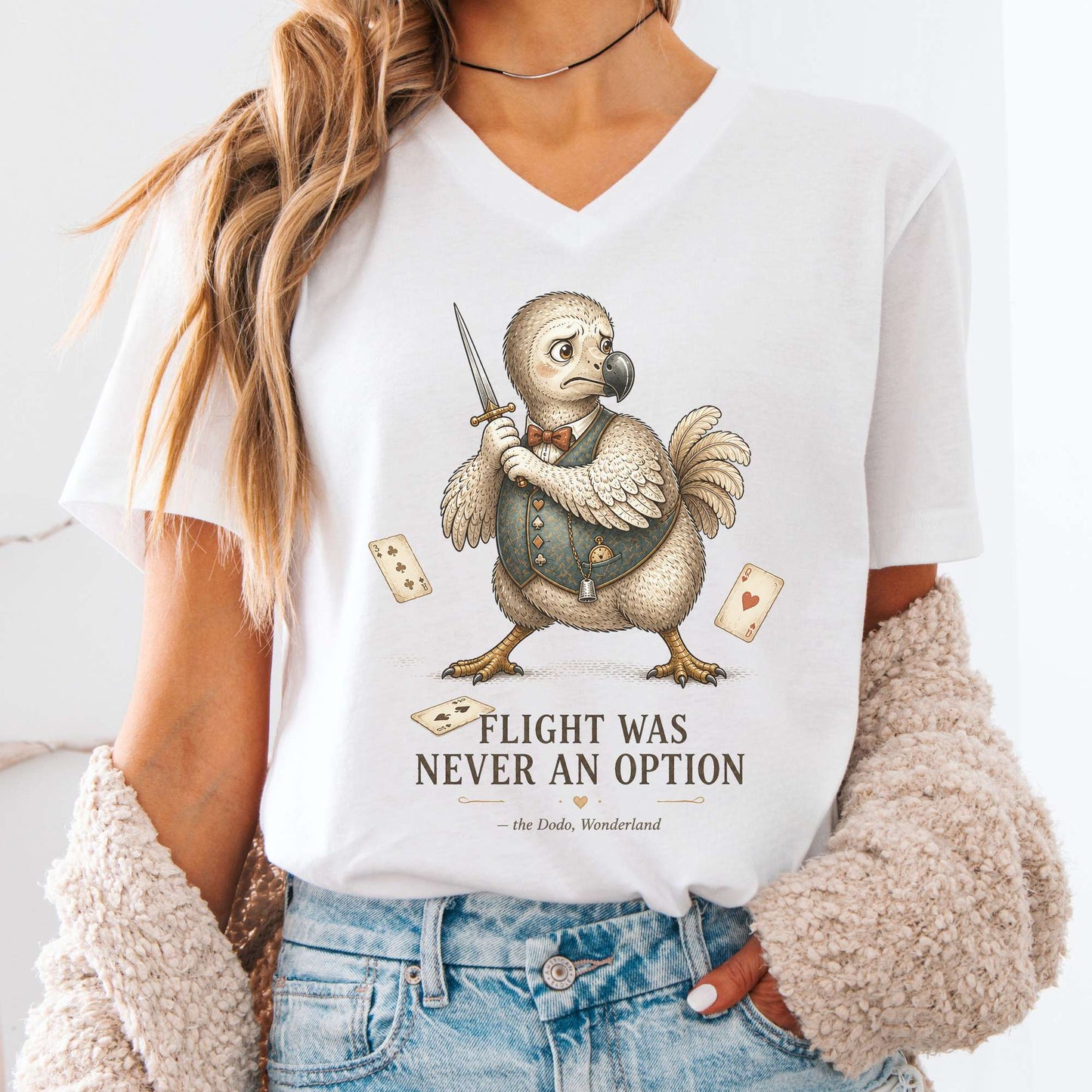 Flight Was Never an Option Wonderland Literary V-Neck