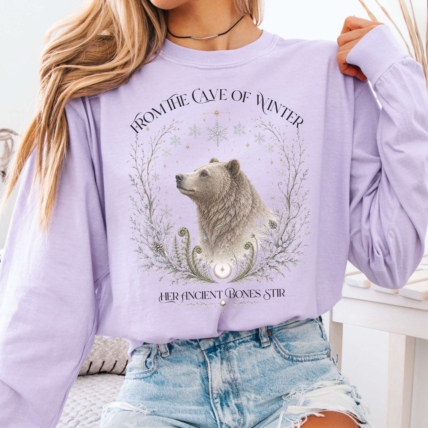 Long-sleeve Orchid / S From the Cave of Winter Her Ancient Bones Stir Long Sleeve The Mystic Eden