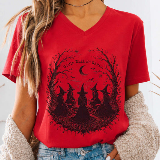 Girls Will Be Girls Witchy Gathering Halloween V-Neck