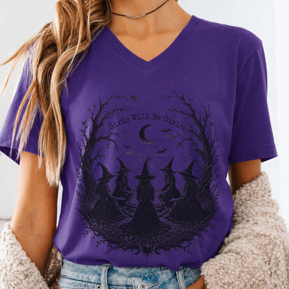 Girls Will Be Girls Witchy Gathering Halloween V-Neck