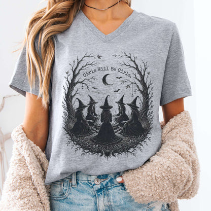 Girls Will Be Girls Witchy Gathering Halloween V-Neck