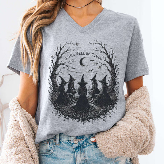Girls Will Be Girls Witchy Gathering Halloween V-Neck