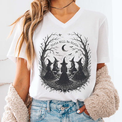 Girls Will Be Girls Witchy Gathering Halloween V-Neck
