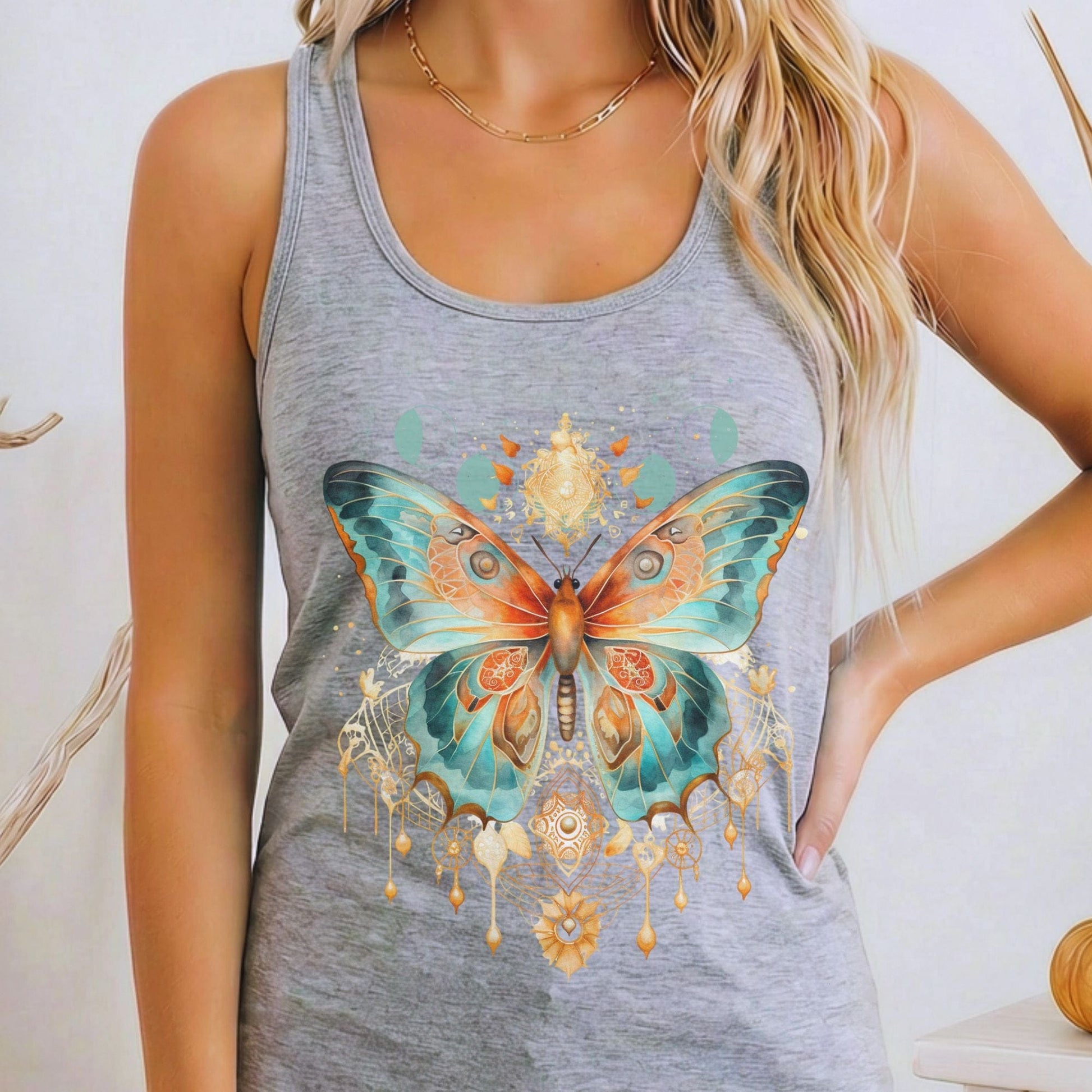 Tank Top Heather Grey / XS Mystical & Whimsical Butterfly Women's Racerback Tank Top The Mystic Eden