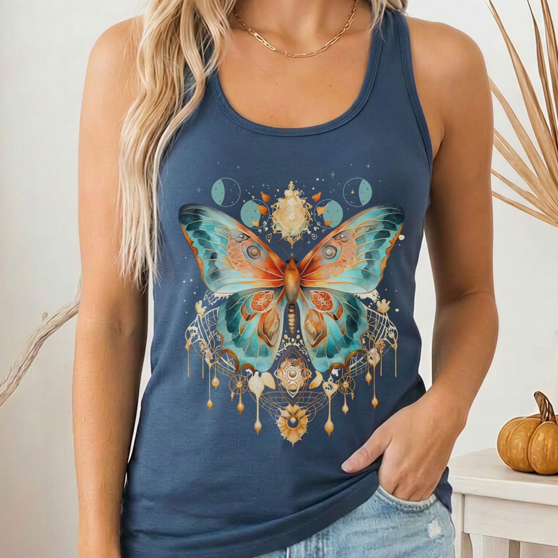 Tank Top Solid Indigo / XS Mystical & Whimsical Butterfly Women's Racerback Tank Top The Mystic Eden