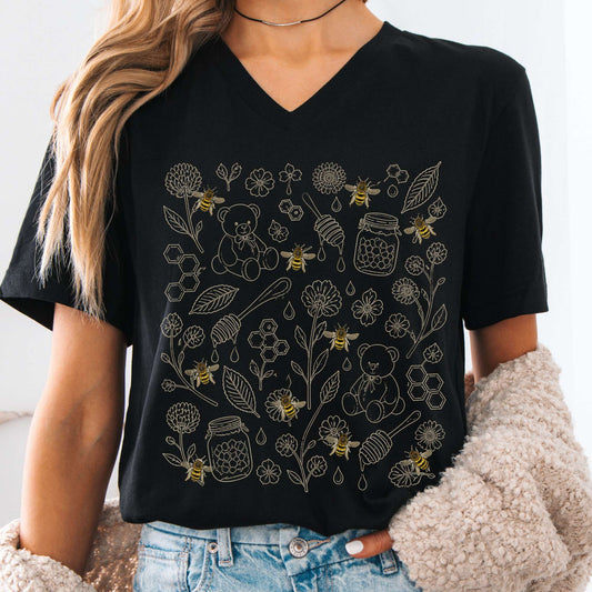 Honey, Bears & Bumblebees Cottagecore V-Neck