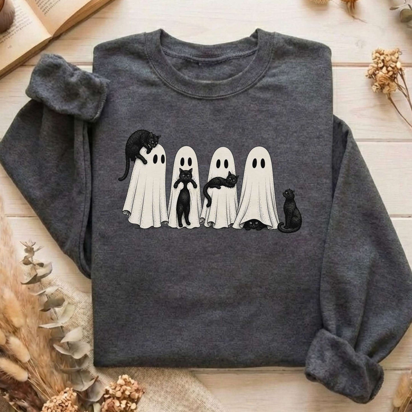 Black Cats With Their Ghosts Halloween Sweatshirt