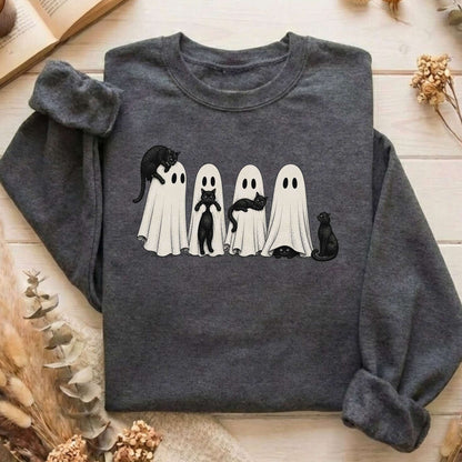 Black Cats With Their Ghosts Halloween Sweatshirt