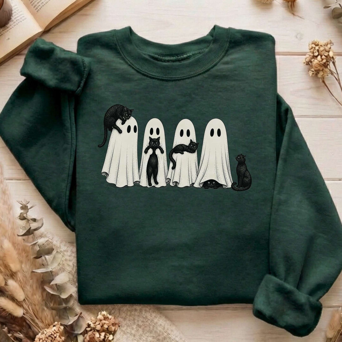 Black Cats With Their Ghosts Halloween Sweatshirt