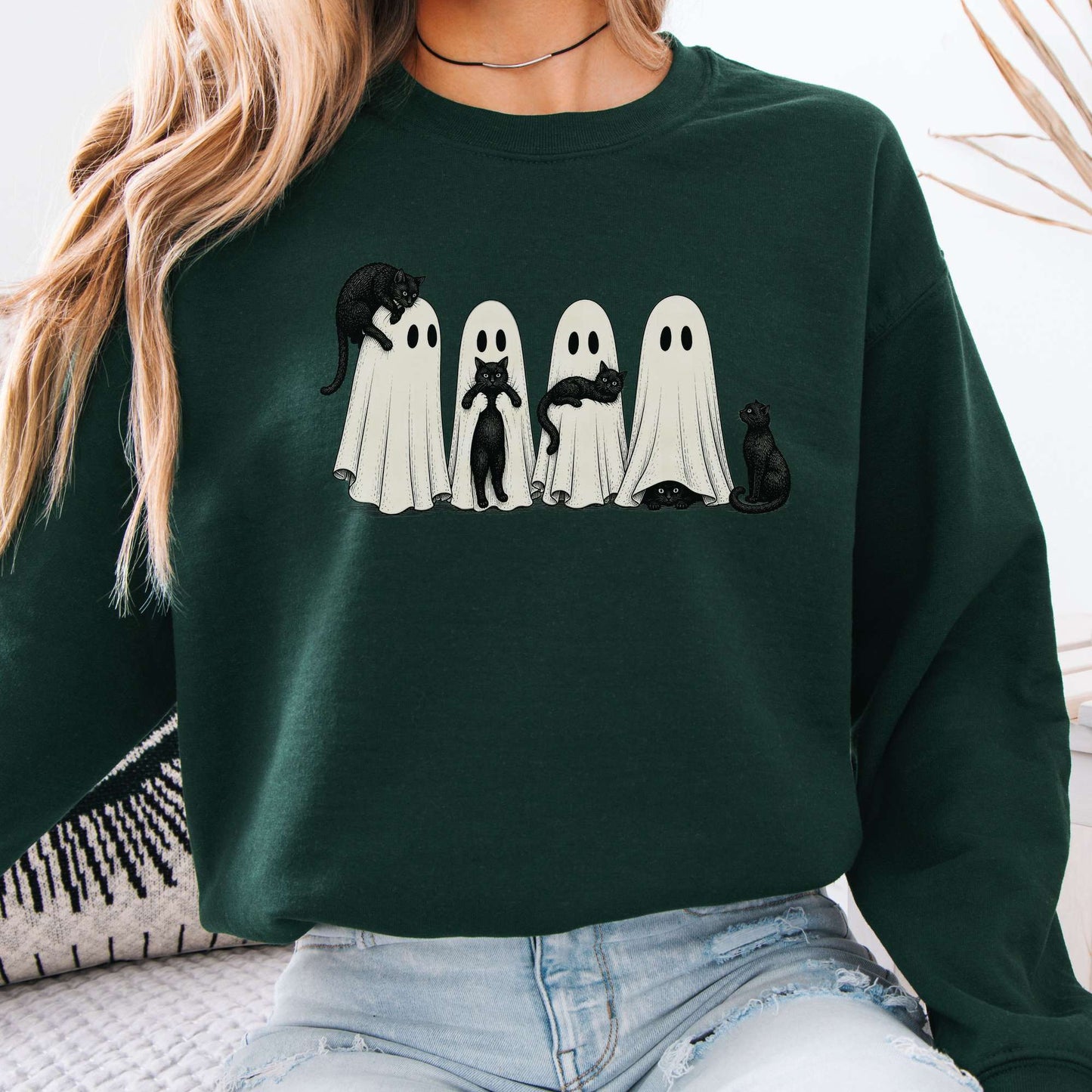 Black Cats With Their Ghosts Halloween Sweatshirt