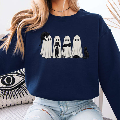 Black Cats With Their Ghosts Halloween Sweatshirt