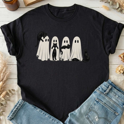 Black Cats With Their Ghosts Halloween T-Shirt