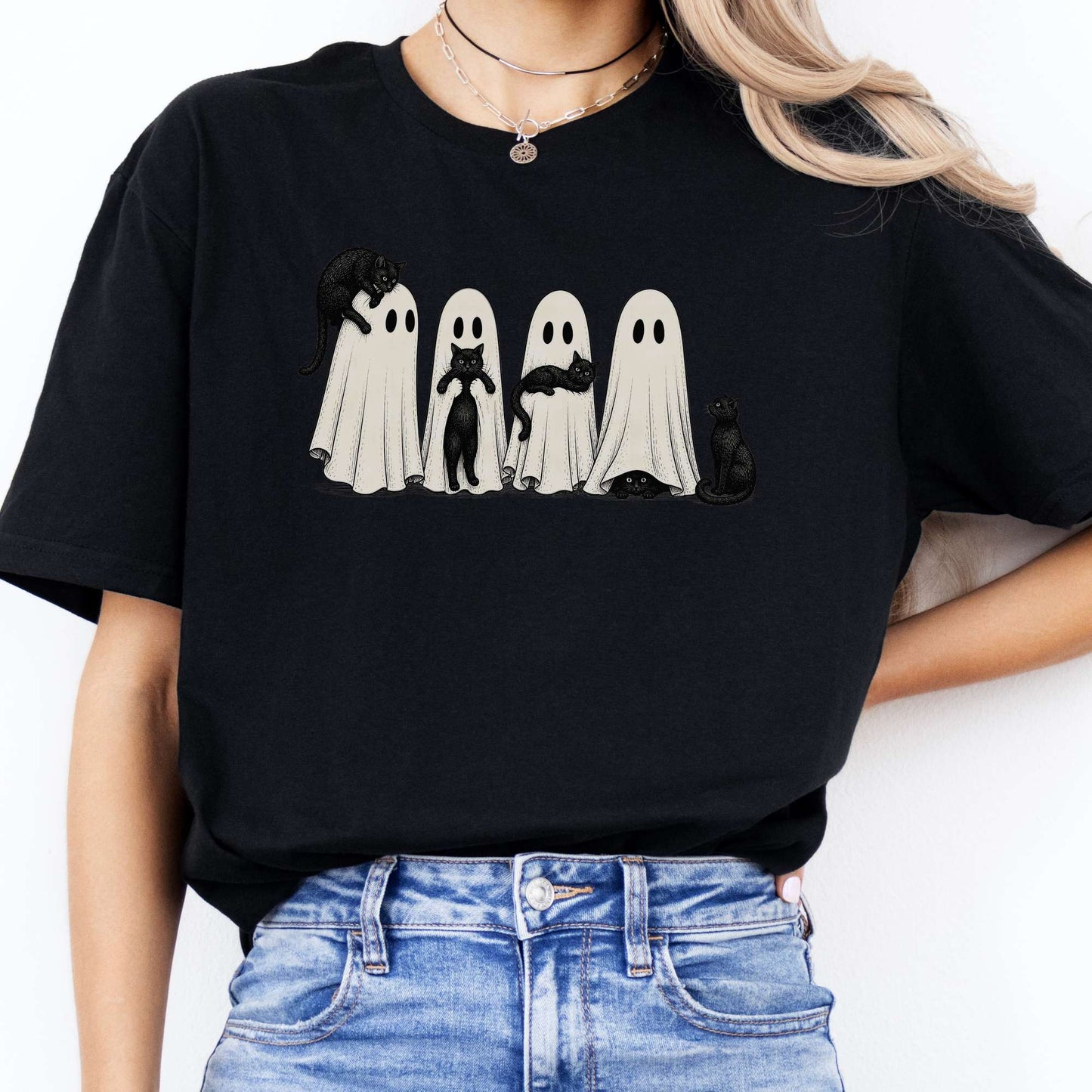 Black Cats With Their Ghosts Halloween T-Shirt