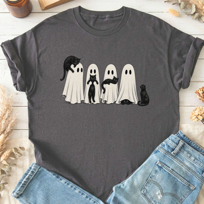 Black Cats With Their Ghosts Halloween T-Shirt