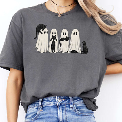 Black Cats With Their Ghosts Halloween T-Shirt