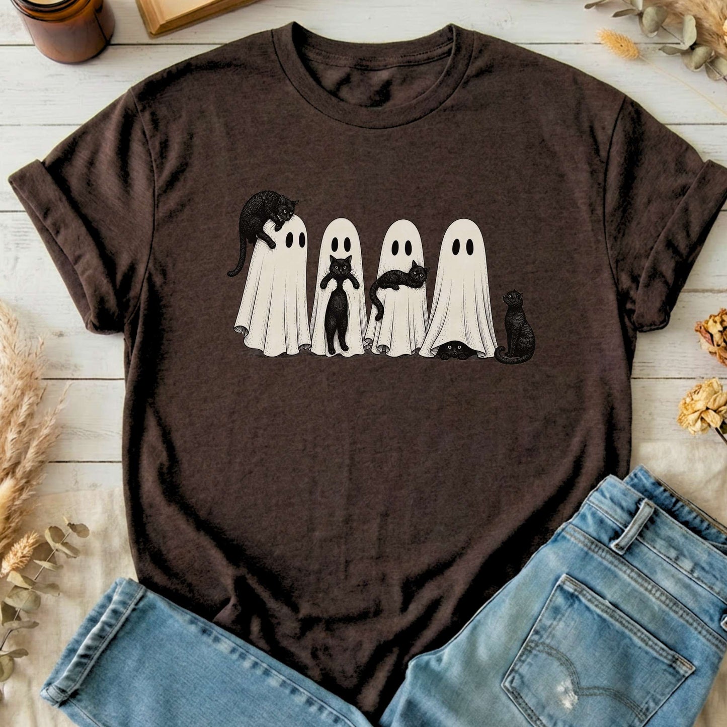 Black Cats With Their Ghosts Halloween T-Shirt