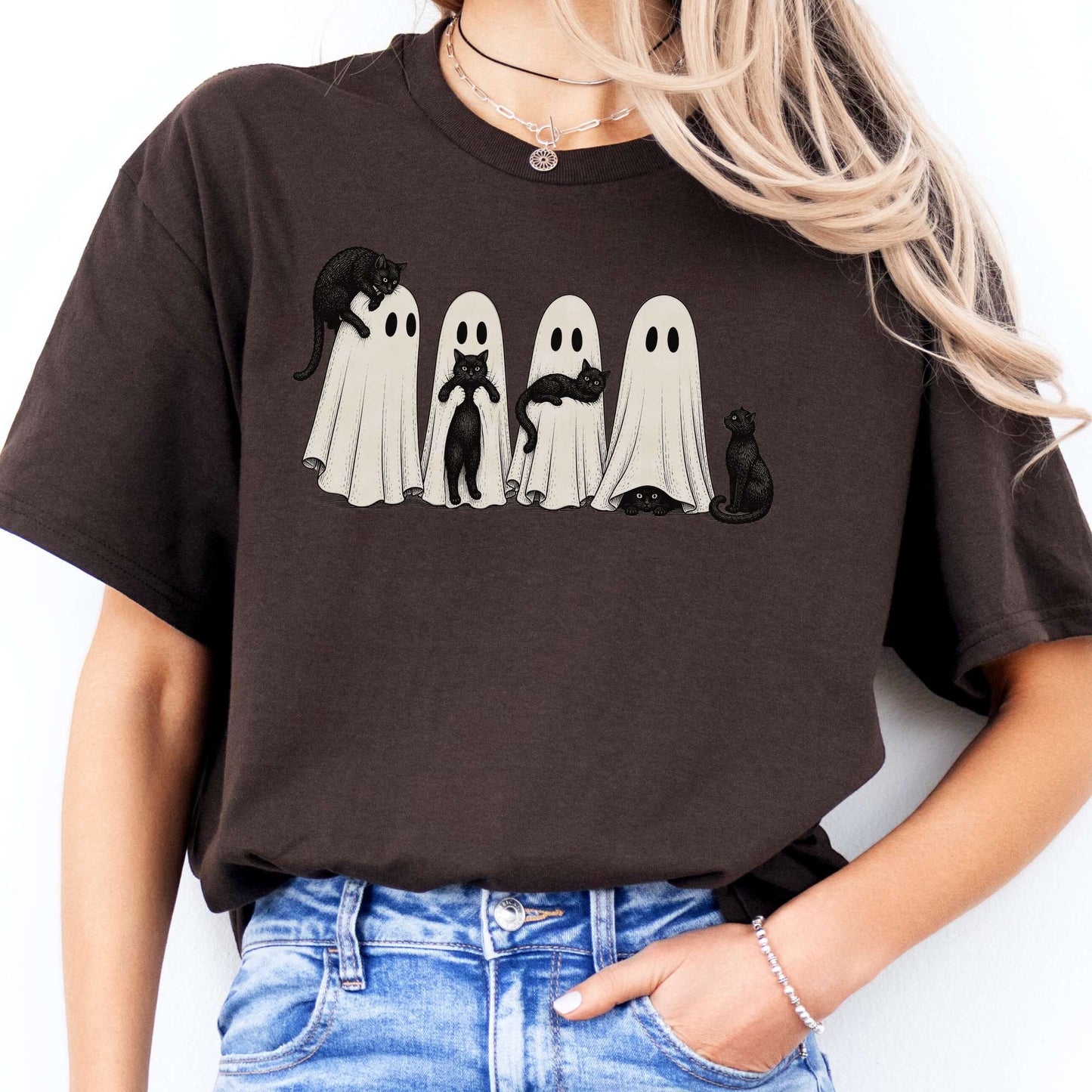 Black Cats With Their Ghosts Halloween T-Shirt