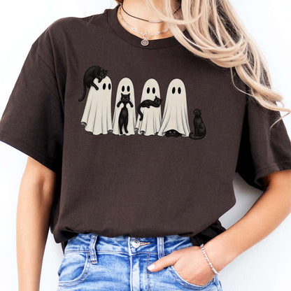 Black Cats With Their Ghosts Halloween T-Shirt