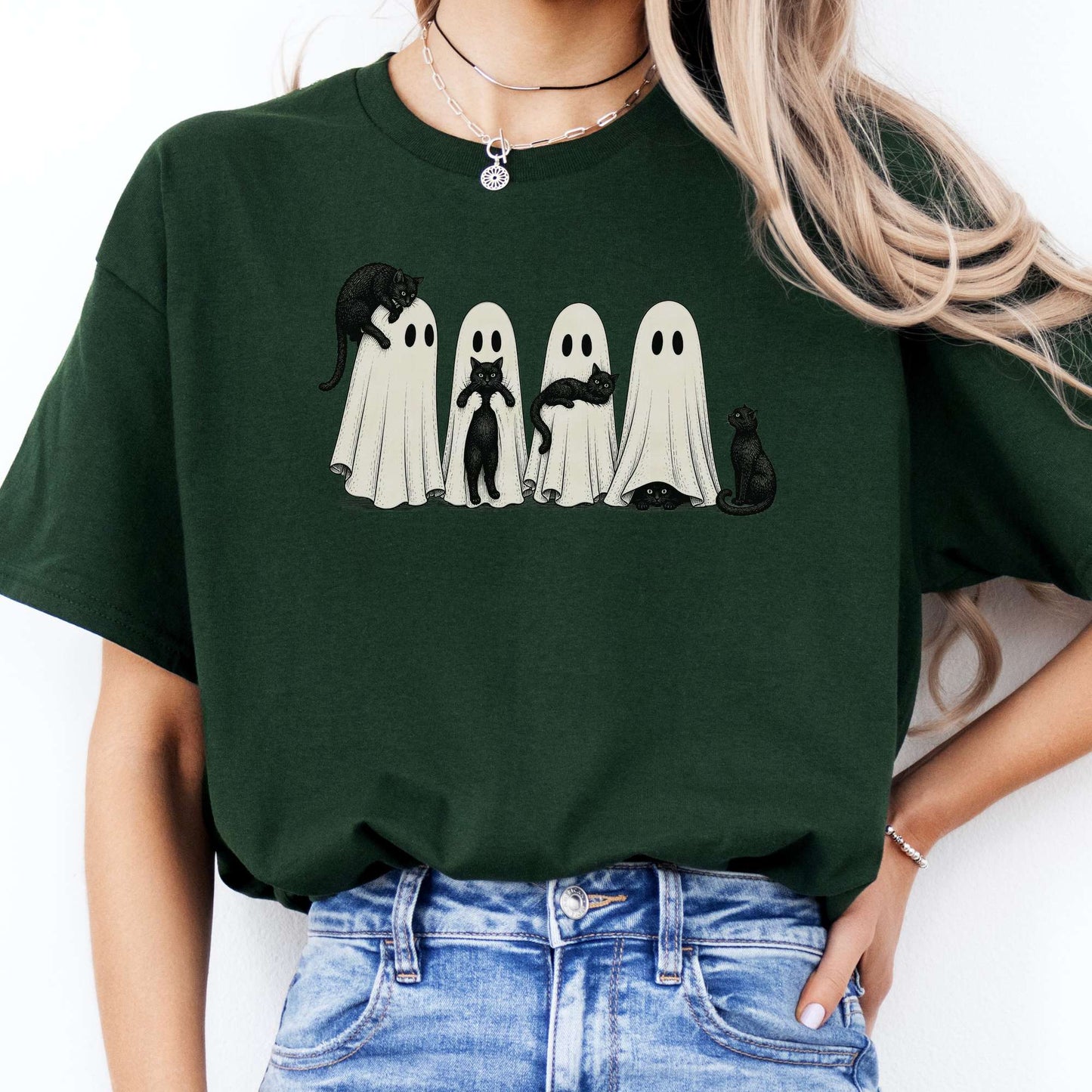 Black Cats With Their Ghosts Halloween T-Shirt
