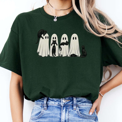 Black Cats With Their Ghosts Halloween T-Shirt