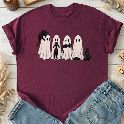 Black Cats With Their Ghosts Halloween T-Shirt