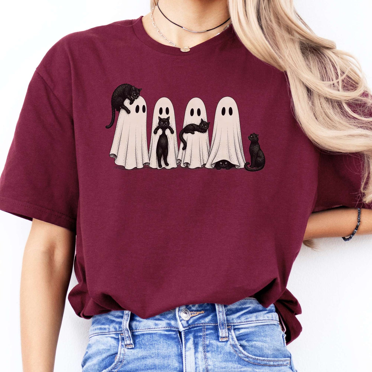 Black Cats With Their Ghosts Halloween T-Shirt