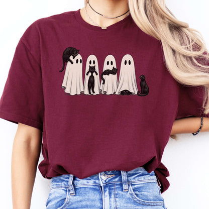 Black Cats With Their Ghosts Halloween T-Shirt