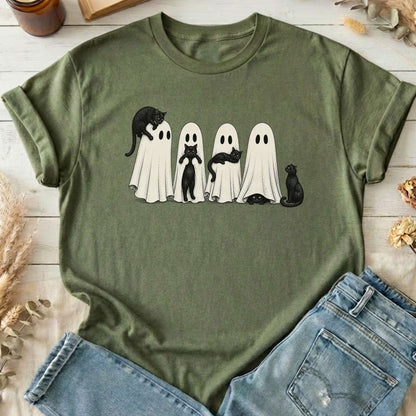 Black Cats With Their Ghosts Halloween T-Shirt