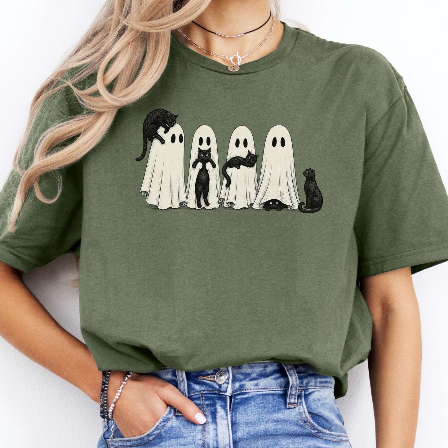 Black Cats With Their Ghosts Halloween T-Shirt