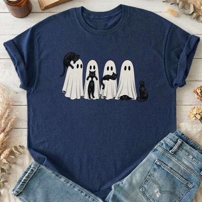 Black Cats With Their Ghosts Halloween T-Shirt