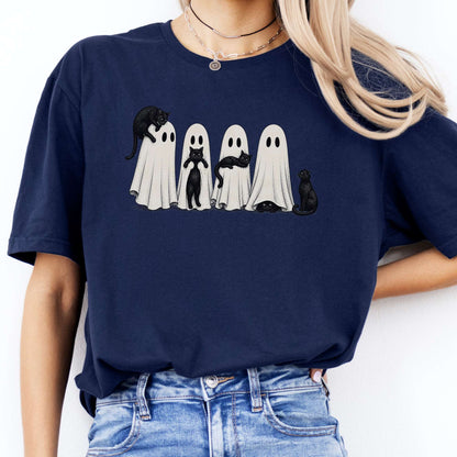 Black Cats With Their Ghosts Halloween T-Shirt