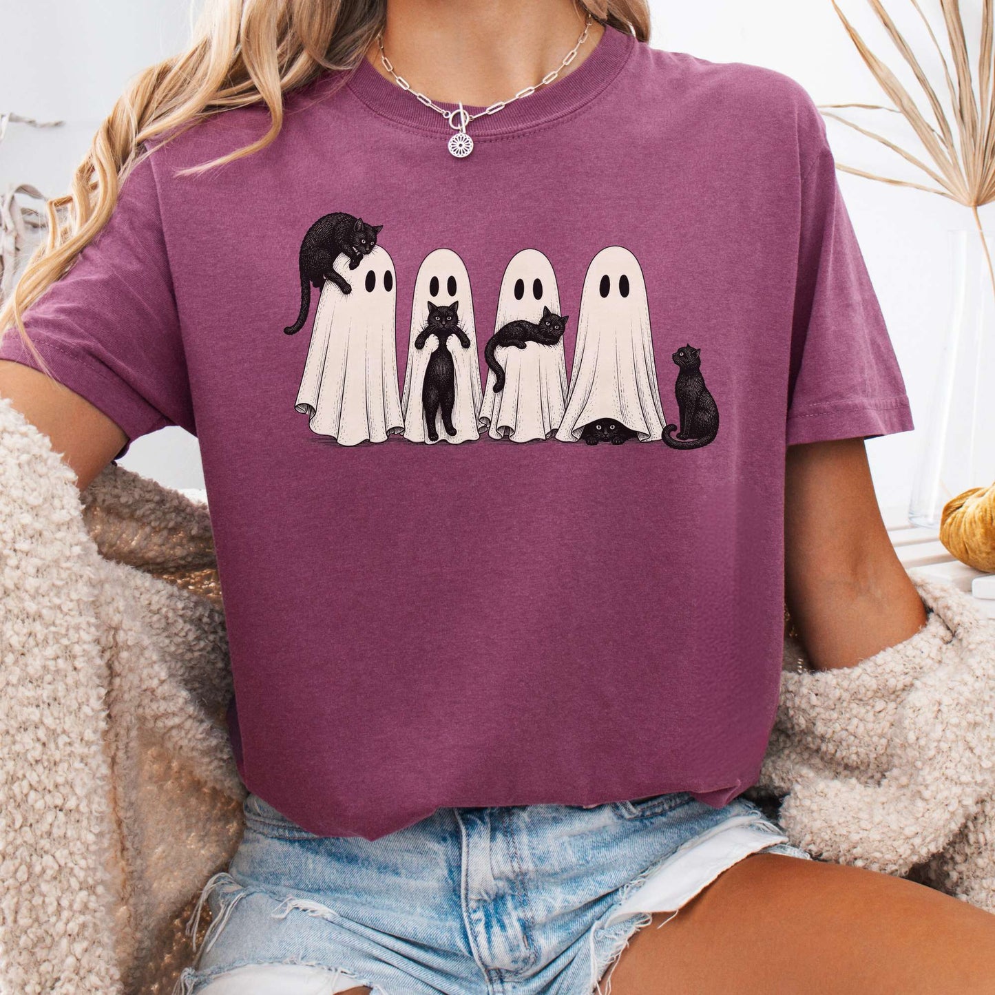 Black Cats With Their Ghosts Halloween T-Shirt