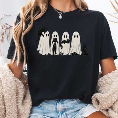 Black Cats With Their Ghosts Halloween T-Shirt