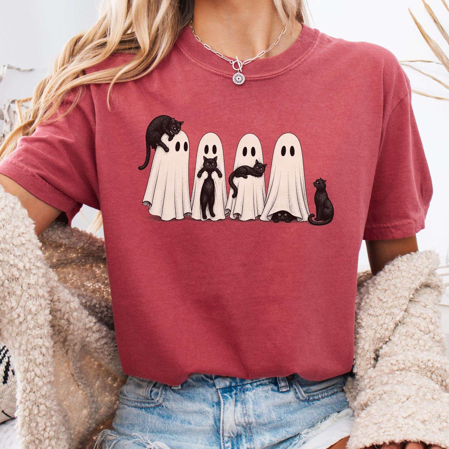 Black Cats With Their Ghosts Halloween T-Shirt