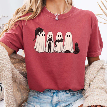 Black Cats With Their Ghosts Halloween T-Shirt