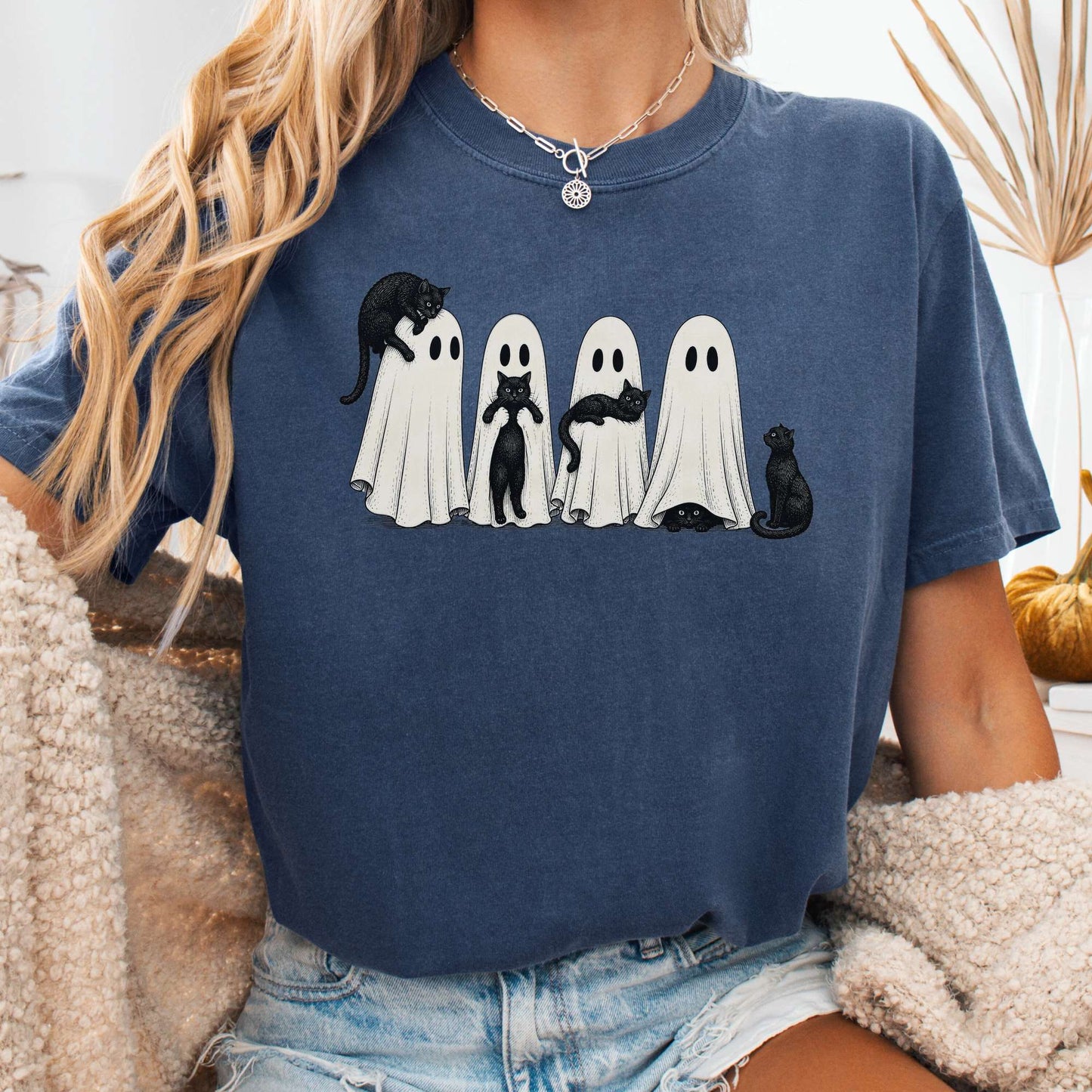 Black Cats With Their Ghosts Halloween T-Shirt