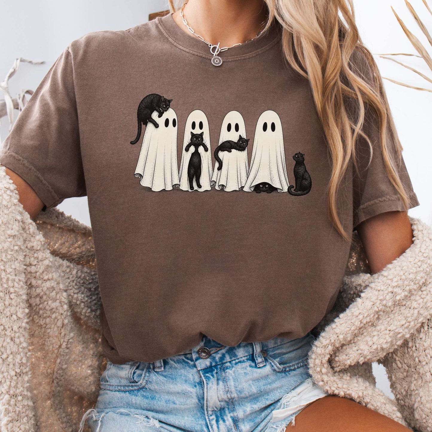 Black Cats With Their Ghosts Halloween T-Shirt