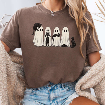 Black Cats With Their Ghosts Halloween T-Shirt