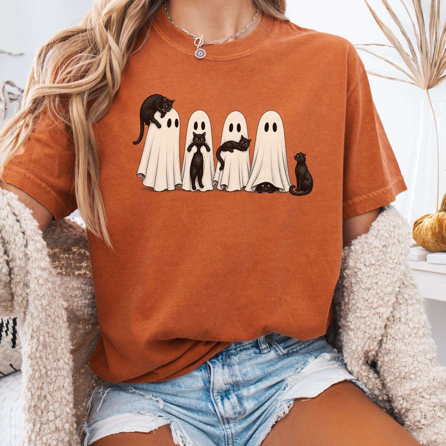 Black Cats With Their Ghosts Halloween T-Shirt