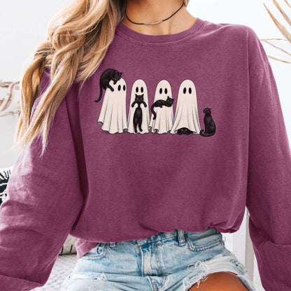 Black Cats With Their Ghosts Halloween Long Sleeve